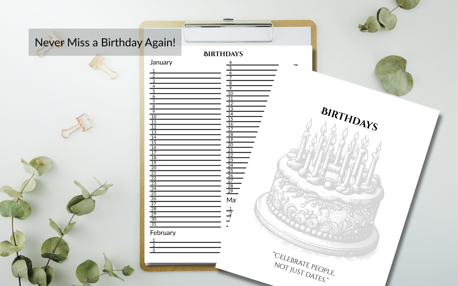 Birthday tracker pages