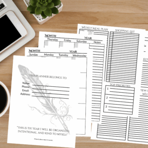 Monthly, weekly, daily planning pages